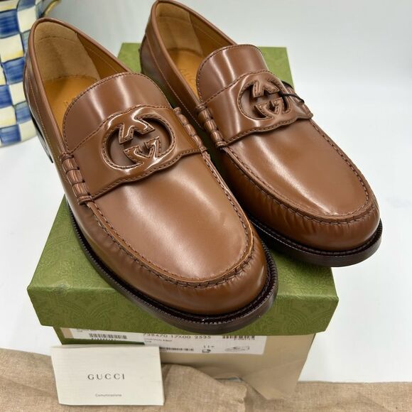 Men’s Gucci interlocking GG leather loafers size 11.5 made in Italy - Picture 2 of 10